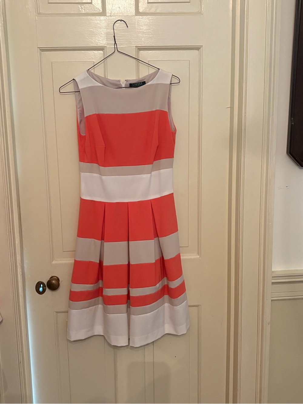 Lauren Ralph Lauren Coral and White Striped Fit & Flare Dress